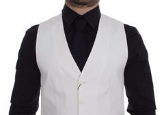 Men's White Cotton Silk Blend Dress Vest Blazer
