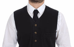 Men's Black Cotton Viscose Dress Vest Blazer