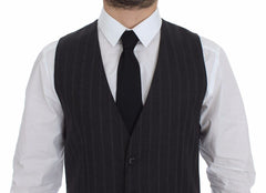 Men's Gray Striped Wool Logo Vest Gilet Weste Acetate Clothing