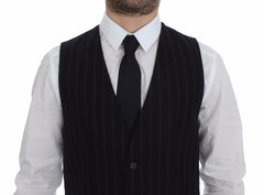 Men's Black Striped Wool Logo Vest Gilet Weste Clothing