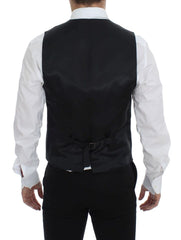 Men's Black Striped Wool Single Breasted Vest Clothing