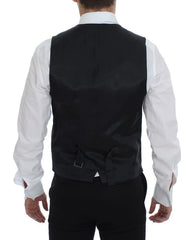 Men's Gray Striped Wool Single Breasted Vest Clothing