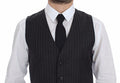Men's Gray Striped Wool Logo Vest Gilet Weste Clothing