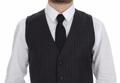 Men's Gray Striped Wool Logo Vest Gilet Weste Clothing