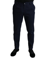 Men's Dark Blue Cotton Stretch Slim Fit Dress Pants Elastane