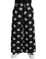 Men's Black Logo Dg Print Wide Leg Pants And White Nylon
