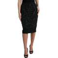 Women's Black Crystal Handmade Knee Pencil Skirt