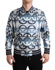 Men's Multicolor Logo Print Bomber Blouson Jacket Silk Clothing