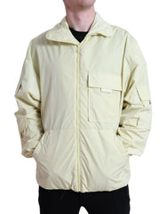 Men's Yellow Nylon Collared Full Zip Parka Jacket Polyester Clothing