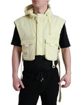Men's Yellow Nylon Hooded Sportswear Vest Jacket Polyester Clothing