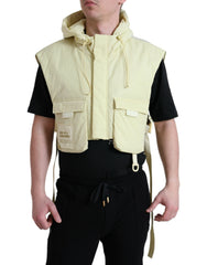 Men's Yellow Nylon Hooded Sportswear Vest Jacket Polyester Clothing