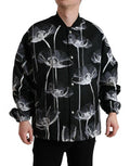 Men's Black Floral Print Wool Button Down Bomber Jacket Virgin Clothing