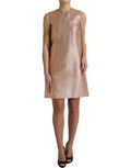 Women's Pink Jacquard Sleeveless Shift Mini Dress Cotton Polyester