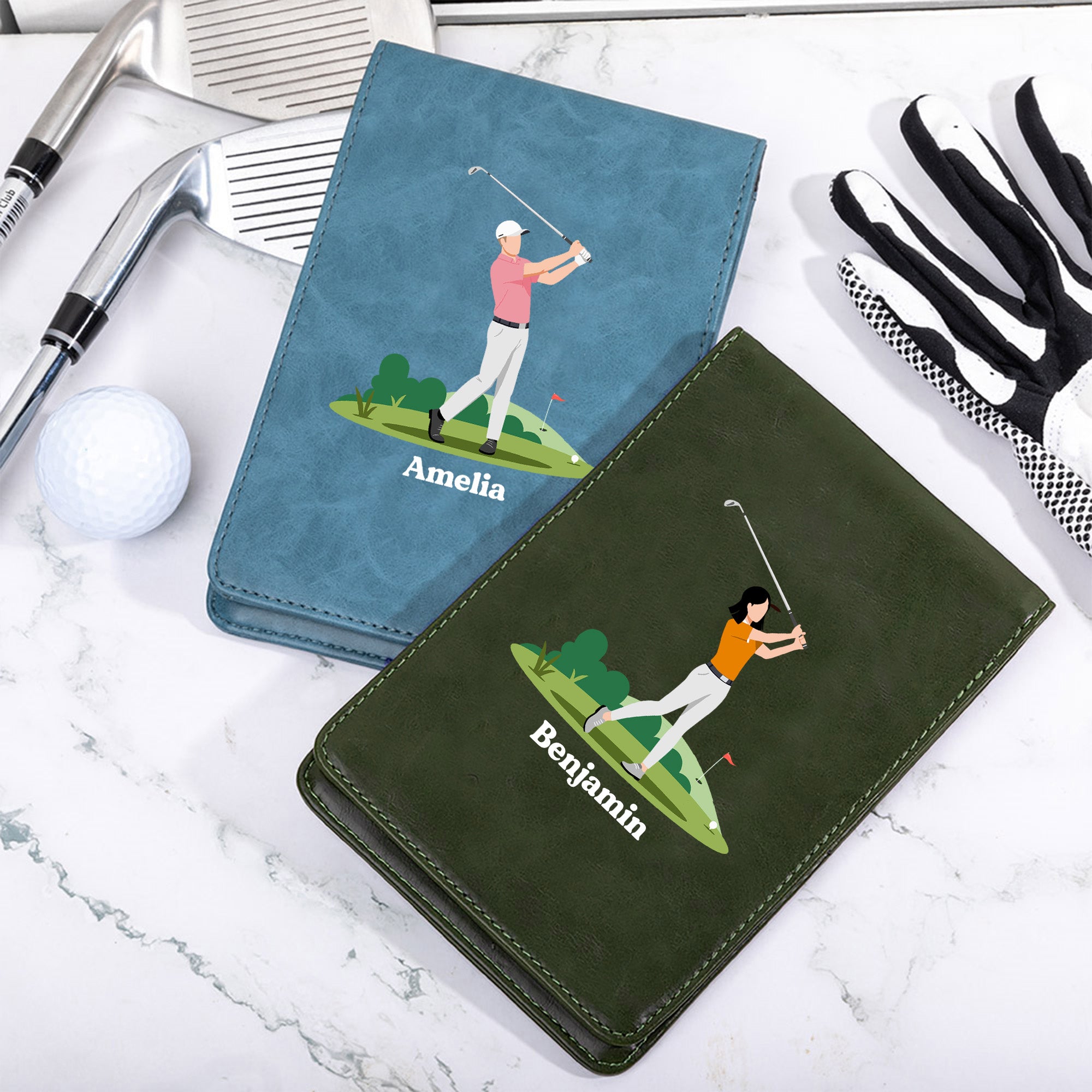 Personalizado Cartoon Golf Personaje PU Cuero Golf Scorecard Titular con Nombre Entrenamiento Diario Día de Juego Club de Golf Regalo para Jugadores de Golf Entrenadores