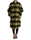 Women's Yellow Plaid Long Sleeve Casual Coat Jacket Clothing