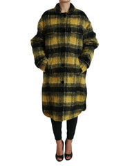 Women's Yellow Plaid Long Sleeve Casual Coat Jacket Clothing
