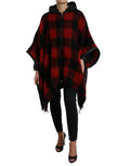 Women's Black Red Buffalo Check Hooded Poncho Jacket And Clothing