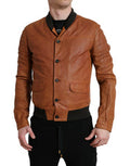 Men's Brown Lambskin Leather Perforated Jacket Cotton Clothing