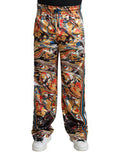 Men's Multicolor Marble Print Satin Pants Polyester Elastane