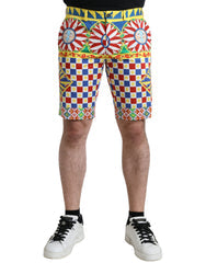 Multicolor Carretto Print Men Bermuda Shorts Cotton Elastane