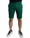Deep Green Cotton Stretch Men Bermuda Shorts Elastane