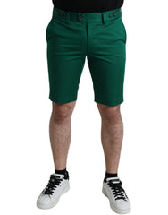 Deep Green Cotton Stretch Men Bermuda Shorts Elastane