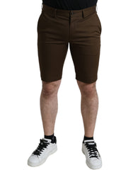 Brown Cotton Stretch Men Bermuda Shorts Elastane