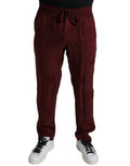 Men's Maroon Crown Pattern Silk Pajama Pants