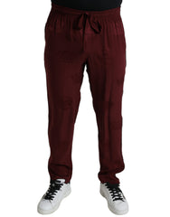 Men's Maroon Crown Pattern Silk Pajama Pants