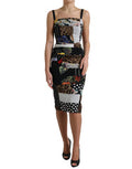 Women's Multicolor Patchwork Midi Floral Leopard Bodycon Dress Silk Elastane