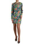 Women's Multicolor Geometric Print Silk Crystals Midi Dress Elastane