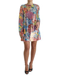Women's Multicolor Floral Sequined Shift Mini Dress Polyester Silk