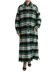 Women's Green Plaid Long Sleeve Casual Coat Jacket Clothing