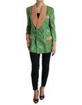 Women's Green Floral Double Breasted Coat Jacket Clothing