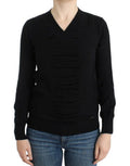 Women's Black V-Neck Wool Sweater Acrylic Clothing
