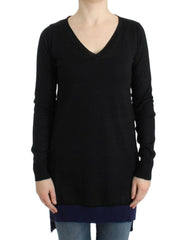 Women's Black V-Neck Lightweight Sweater Acrylic Clothing