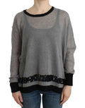Women's Gray Embellished Asymmetric Sweater Mohair Clothing