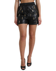 Women's Black Embellished High Waist Hot Pants Shorts Nylon