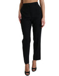Women's Black Wool High Waist Straight Pants Nylon Elastane