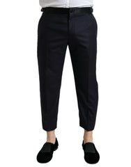 Men's Blue Wool Cropped Tapered Pants Virgin Silk Polyester
