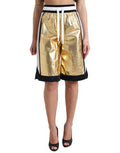 Women's Gold Polyester Perforated High Waist Shorts