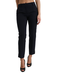 Women's Blue Mid Waist Tapered Cropped Pants