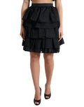 Women's Black Tiered Aline High Waist Silk Mini Skirt
