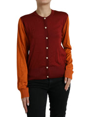 Women's Multicolor Cardigan Block Silk Crewneck Sweater Clothing