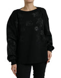 Women's Black Pullover Floral Logo Applique Sweater Nylon Elastane Clothing