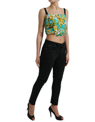 Women's Multicolor Floral Sleeveless Cropped Top Silk Elastane