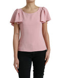 Women's Pink Short Sleeves Round Neck Blouse Top Viscose Acetate Elastane