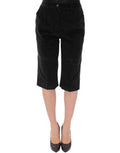 Women's Dark Green Cotton Shorts Pants Black Elastane