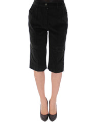 Women's Dark Green Cotton Shorts Pants Black Elastane