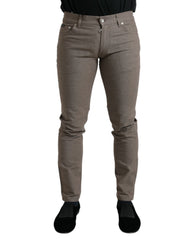 Brown Cotton Stretch Skinny Men Pants Elastane